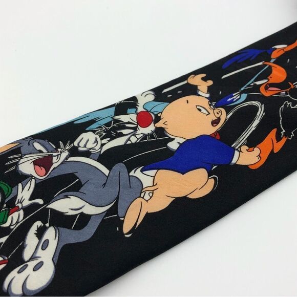 Looney Tunes Character Tie Bugs Bunny Tasmanian Devil Porky Pig Black - Picture 2 of 7